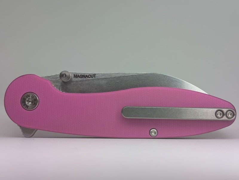 *Consignment* American Blade Works Model 1 Magenta G-10 Magnacut Liner Lock Folding Knife