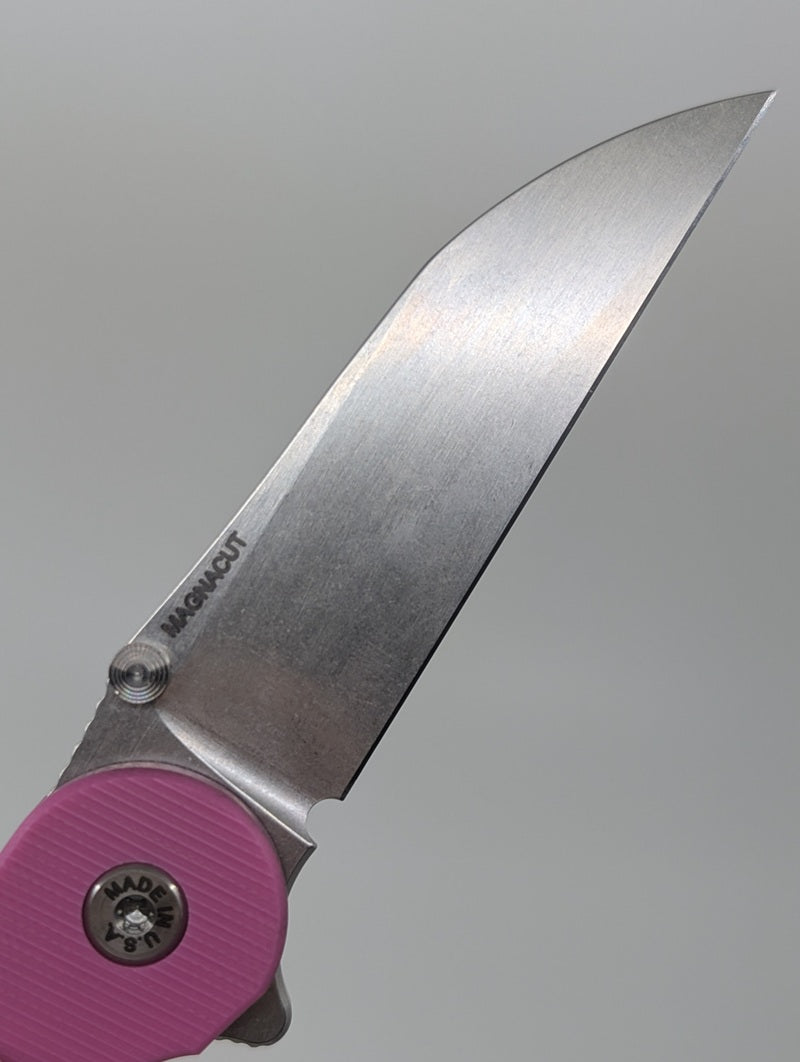 *Consignment* American Blade Works Model 1 Magenta G-10 Magnacut Liner Lock Folding Knife