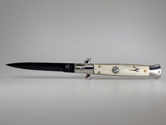 *Consignment* Armando Beltrame Horn Handle Black Blade Italian Stiletto Auto Folding Knife