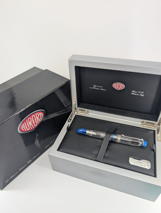 Aurora Limited Edition 88 Demonstrator Minerali Blue Fountain Pen 18k Gold Medium Nib #17 of 388