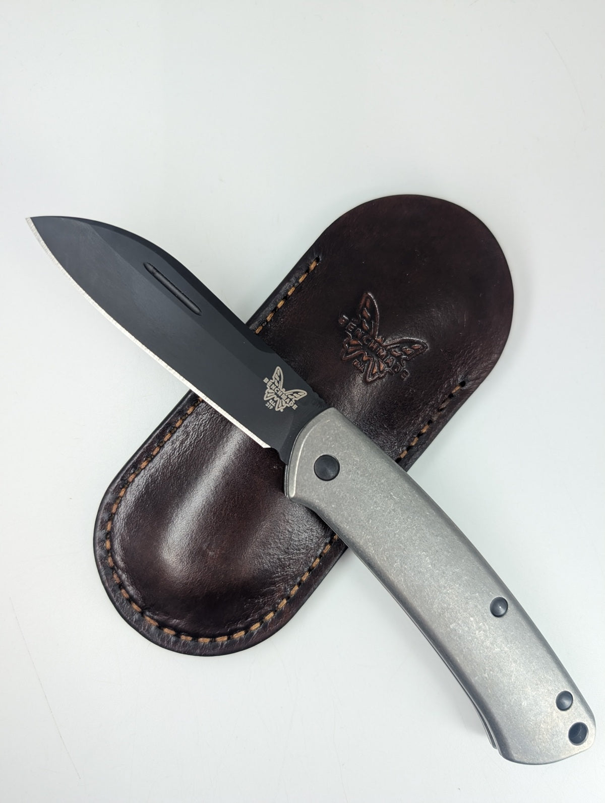 *Consignment* Benchmade 319 Proper Slip Joint Pocket Knife w/ Flytanium Titanium Scales and Leather Sleeve