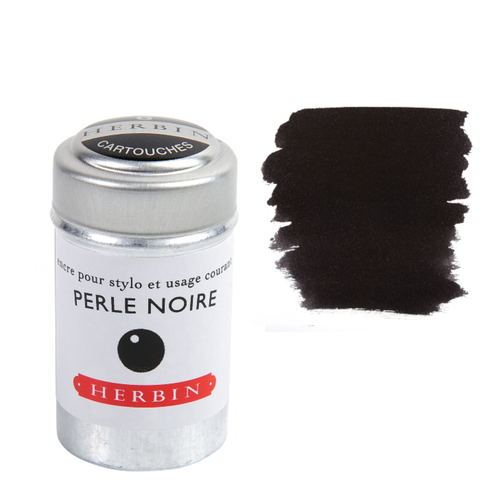 Herbin ink cartridge with black ink swatch on a white background