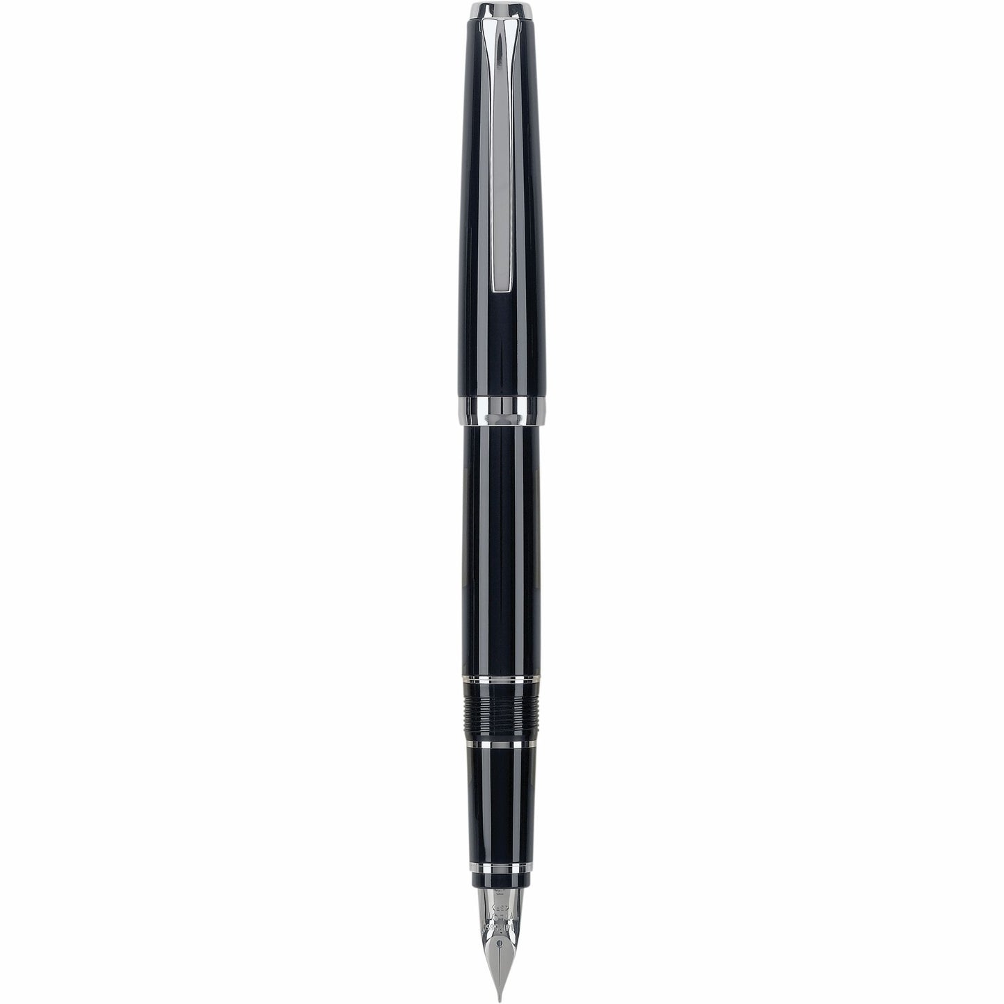 Black Pilot Falcon Metal Fountain pen with silver accents on a white background