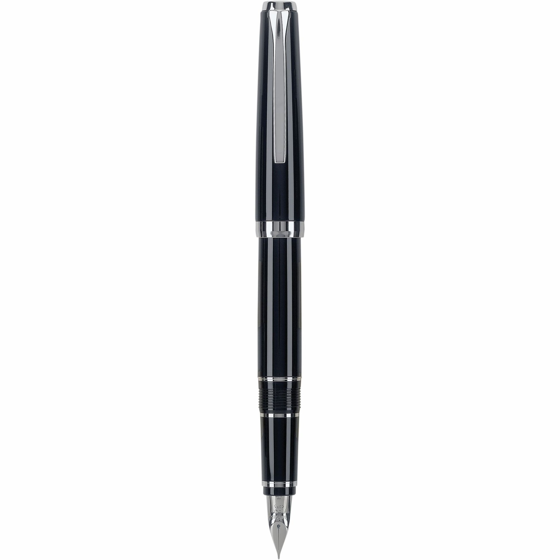 Black Pilot Falcon Metal Fountain pen with silver accents on a white background
