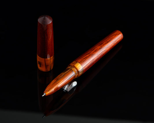 Rhys' Pieces Custom Rollerball Pen - Bloodwood & "Antique Gold" Acrylic