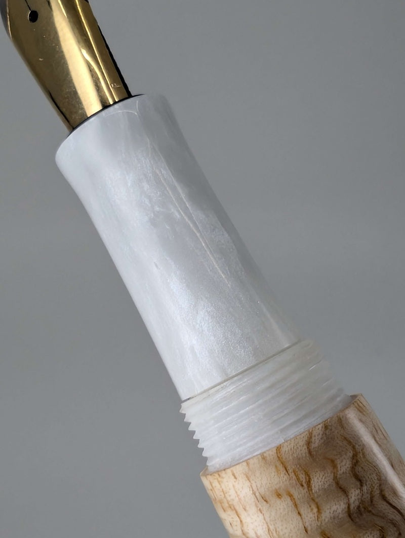 CAS Pens Curly Teak Fountain Pen Steel 2-Tone Fine Nib
