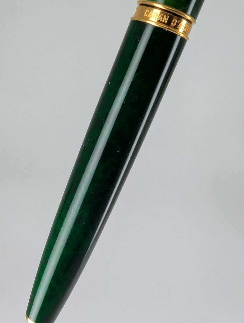 *Consignment* Caran d'Ache Geneve Collection Lacquer Marble Green Fountain Pen / Rollerball Pen Set