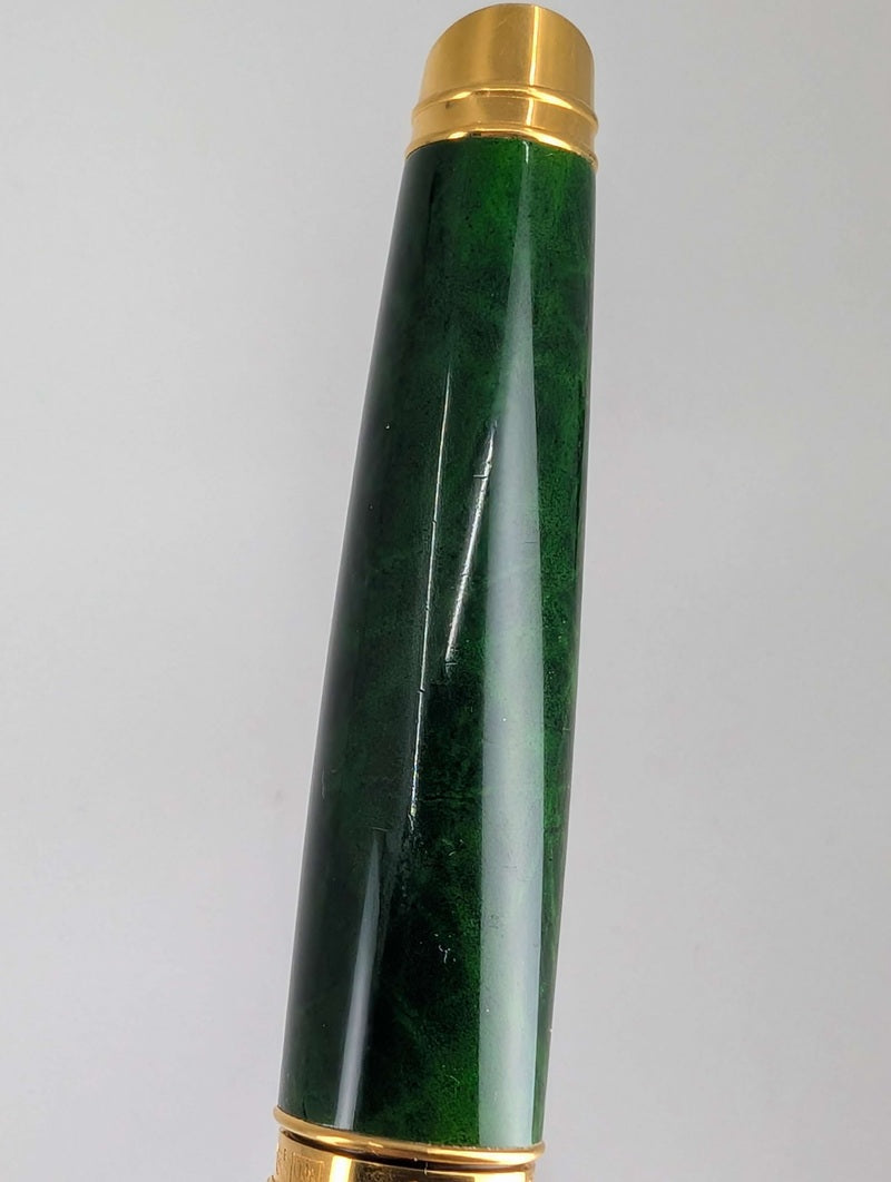 *Consignment* Caran d'Ache Geneve Collection Lacquer Marble Green Fountain Pen / Rollerball Pen Set