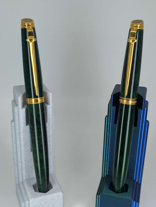 *Consignment* Caran d'Ache Geneve Collection Lacquer Marble Green Fountain Pen / Rollerball Pen Set
