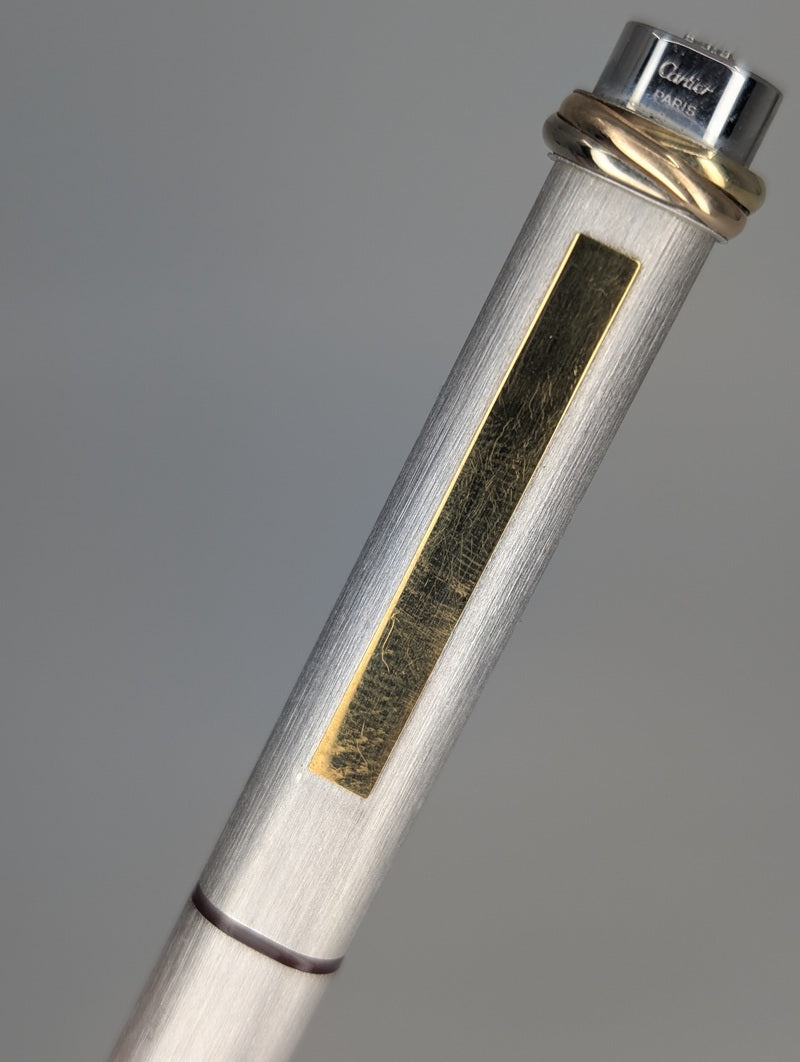 *Consignment* Cartier Vendome Brushed Silver Fountain Pen 18k Gold Medium Nib