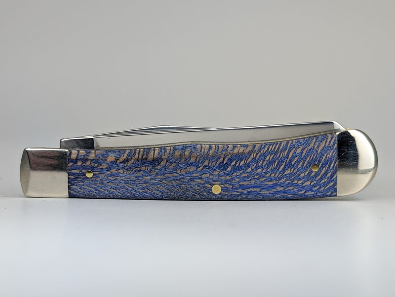 Case Knives Smooth Blue Sycamore Wood Trapper Slip Joint Knife