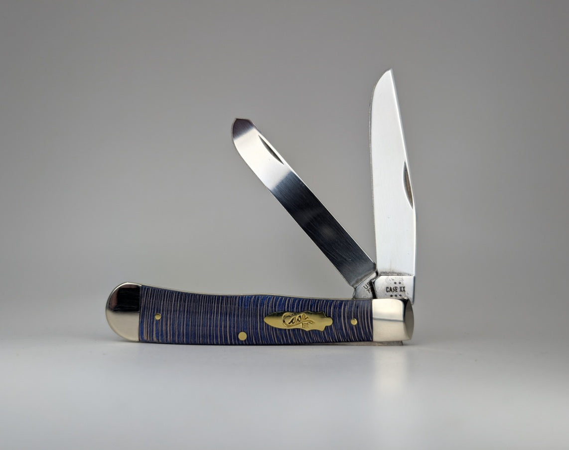 Case Knives Smooth Blue Sycamore Wood Trapper Slip Joint Knife