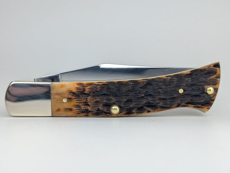 Case Knives Amber Bone Peach Seed Jig Axe Handle Pocket Knife