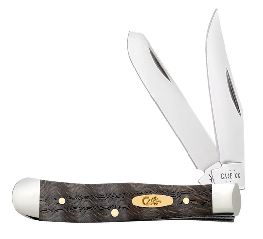 Case Knives Black Curly Oak Wood Smooth Tiny Trapper Pocket Knife