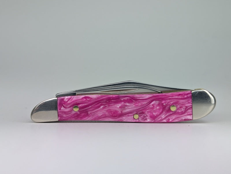Case Knives Pink Crackle Kirinite Smooth Peanut Pocket Knife