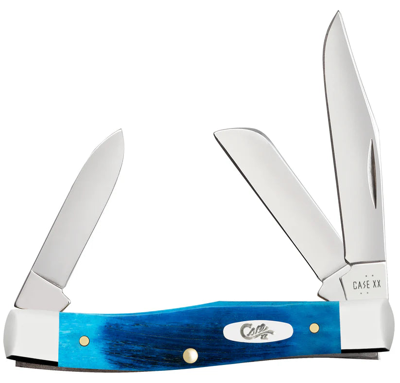 Case Knives Sawcut Jigged Caribbean Blue Bone Medium Stockman Pocket Knife