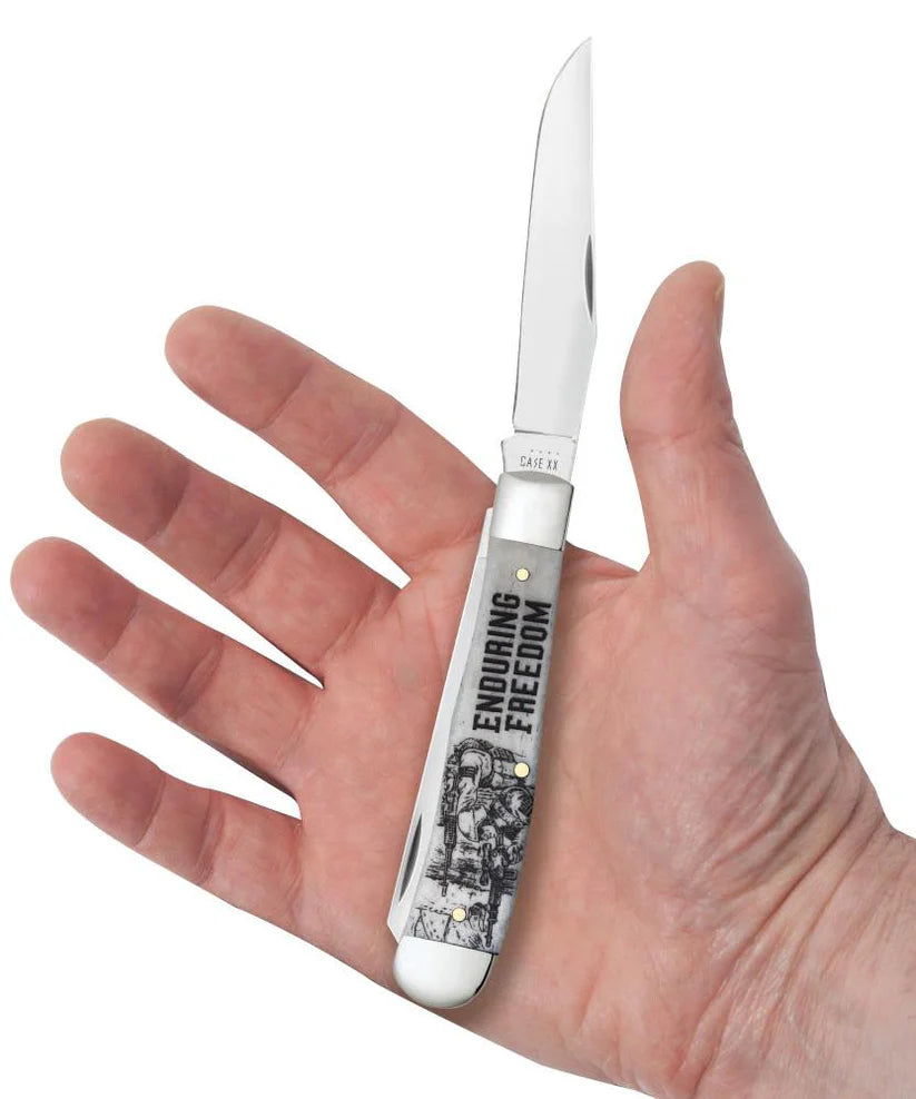 Case Knives War Series Enduring Freedom Natural Bone Smooth Trapper Pocket Knife