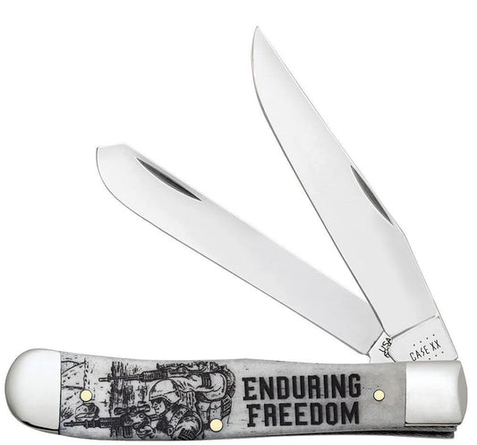 Case Knives War Series Enduring Freedom Natural Bone Smooth Trapper Pocket Knife