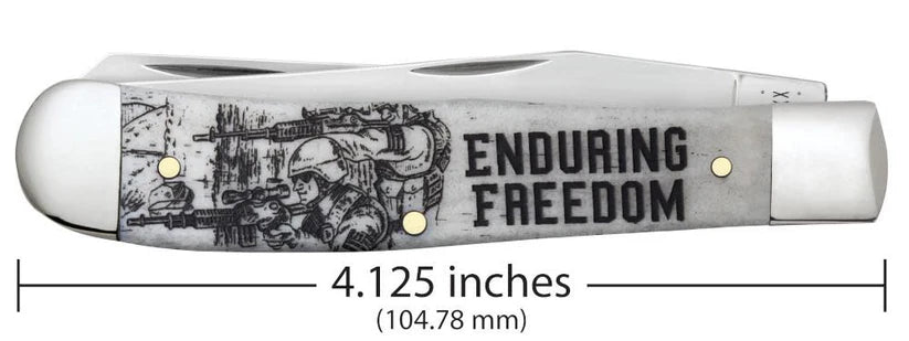 Case Knives War Series Enduring Freedom Natural Bone Smooth Trapper Pocket Knife