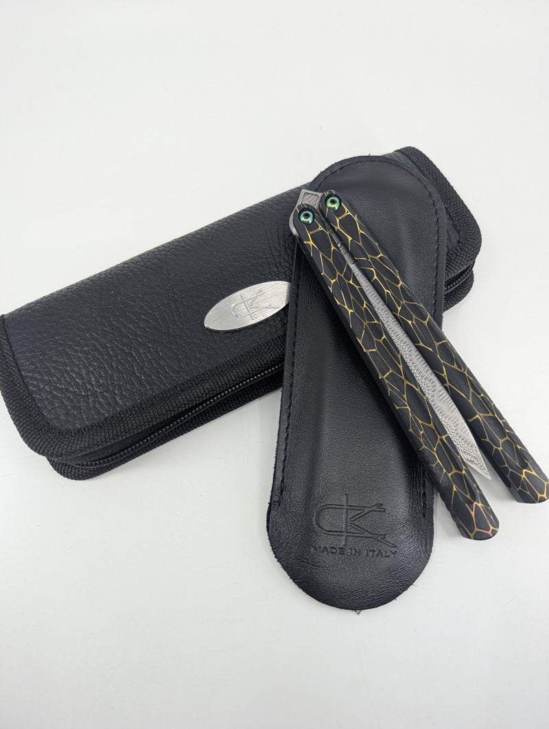 *Consignment* Ceroni Knives Damasteel Scorpion Blade Pinless Gold Web Ti Live Blade Balisong