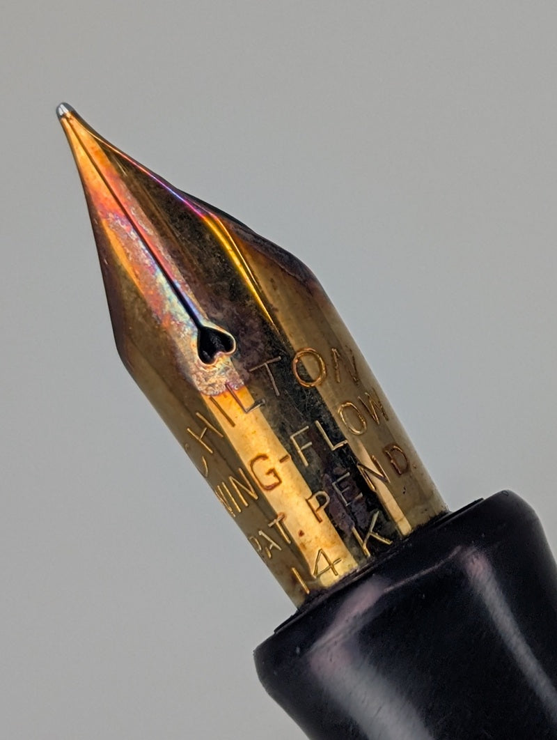 *Consignment* Chilton Wingflow Black / Gold Vintage Fountain Pen 14k Fine Flex Nib 1935