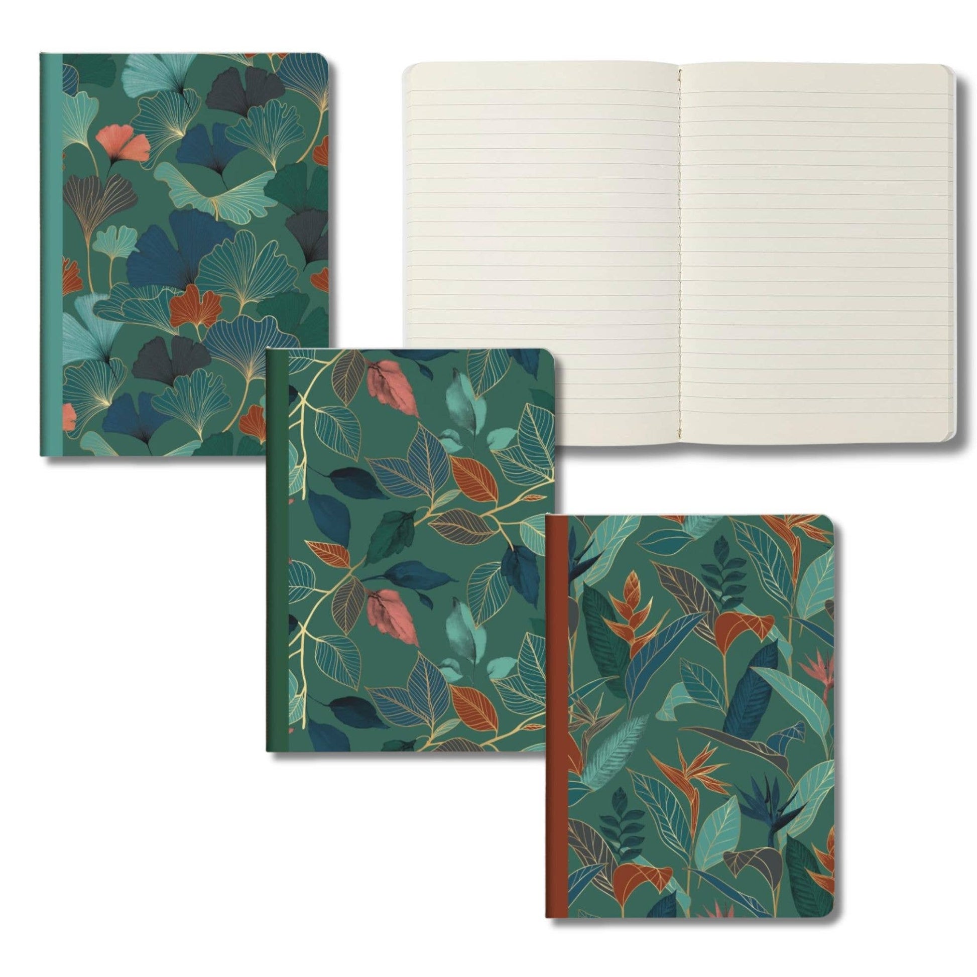 Clairefontaine "Gaia Blue" Ginkgo Notebook Set with floral patterns on a white background