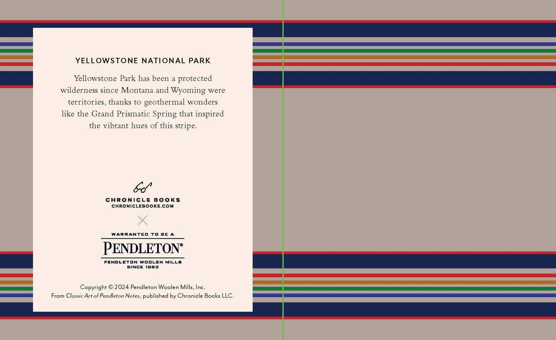 Pendleton Yellowstone National Park design with text and branding on a striped background
