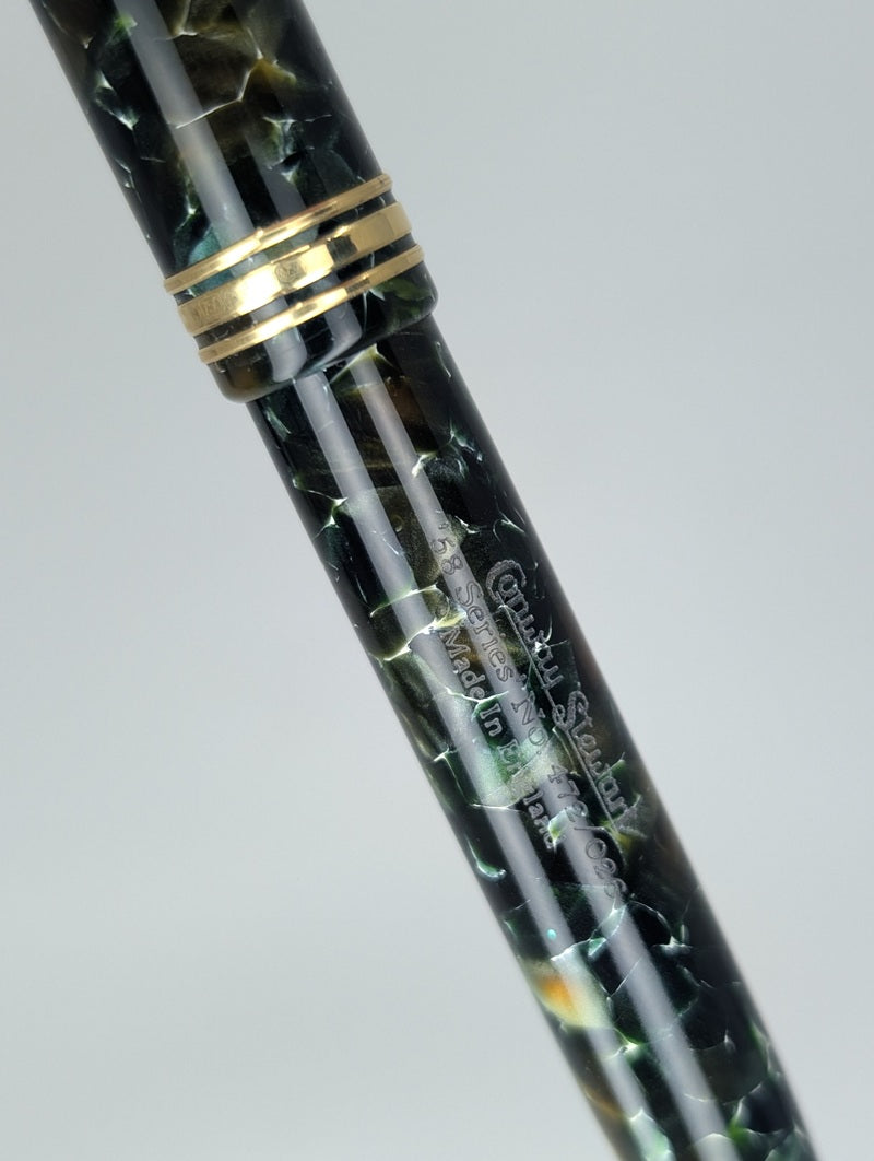 *Consignment* Conway Stewart 58 Green Marble Fountain Pen 18kt Gold Double Broad Nib