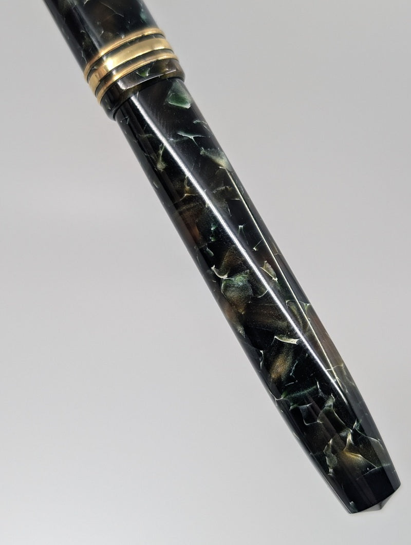 *Consignment* Conway Stewart 58 Green Marble Fountain Pen 18kt Gold Double Broad Nib