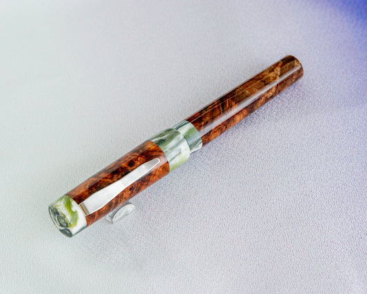 Rhys' Pieces Custom Fountain Pen - "Jungle" Chechen Burl & Diamondcast