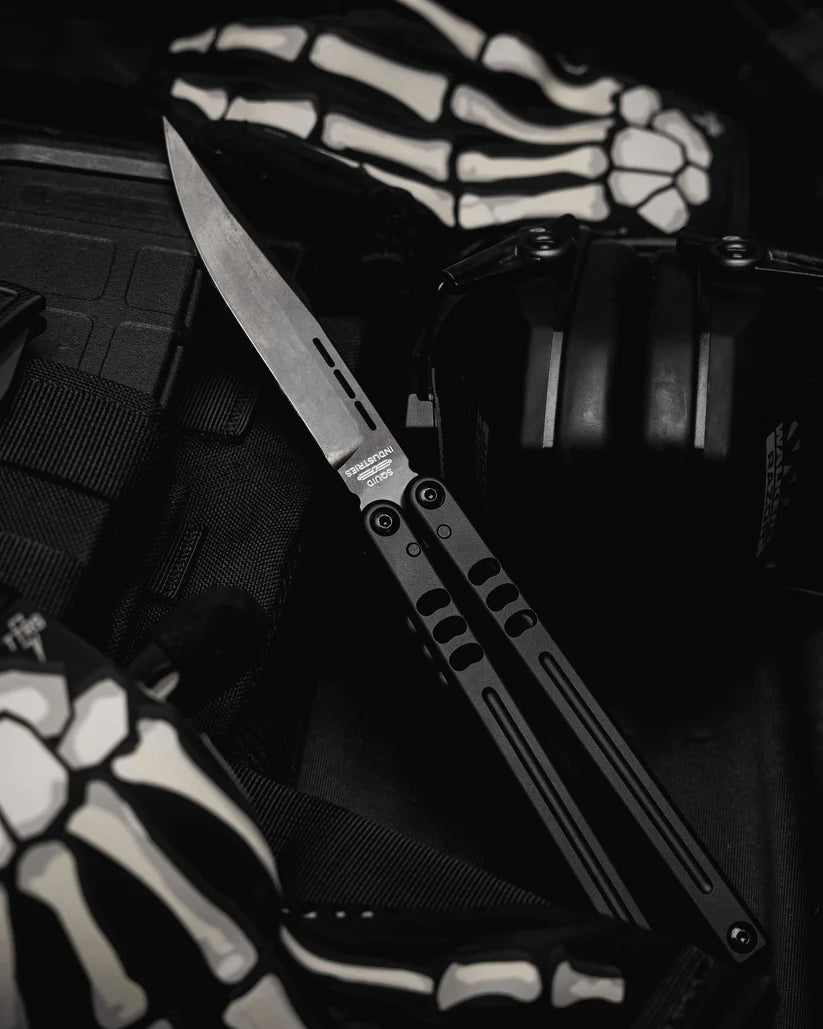 Squid Industries Mako Harpoon Inked Black Live Blade Balisong