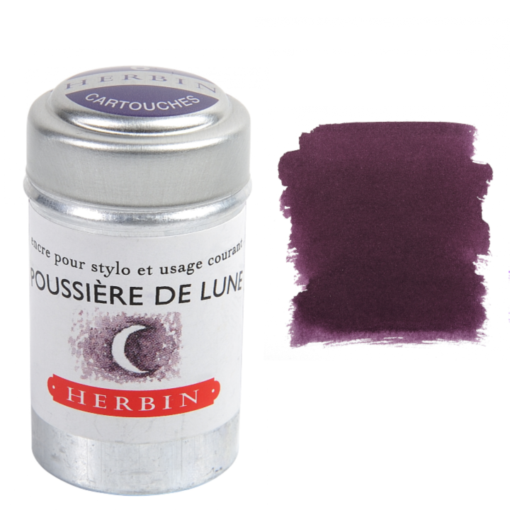 Herbin ink cartridge with purple ink swatch on a white background