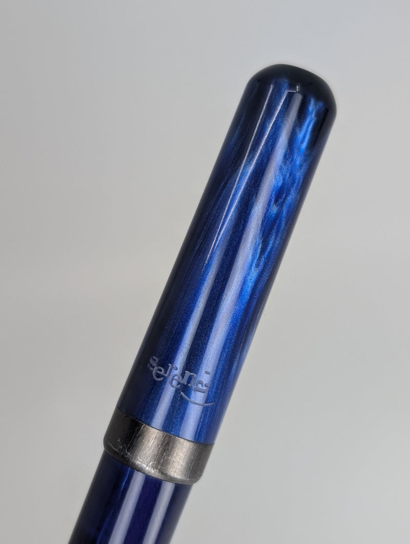 *Consignment* Delta Serena Blue Fountain Pen Titanium Broad Nib