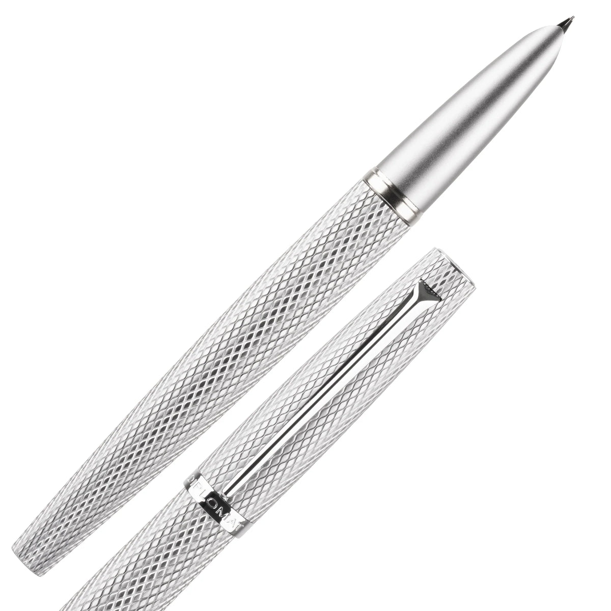 Silver Diplomat Fountain pen with textured grip on a white background