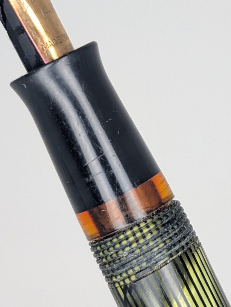 *Consignment* 1942 Eversharp Skyline Modern Green / Black Stripe Derby Fountain Pen 14k Gold Nib