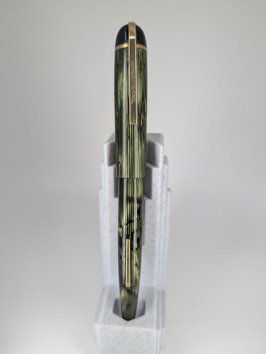 *Consignment* 1942 Eversharp Skyline Modern Green / Black Stripe Derby Fountain Pen 14k Gold Nib