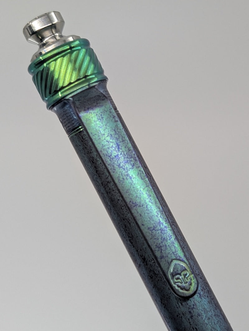 Grimsmo Saga Green w/ Purple Flakes and Green Slider Titanium Ballpoint Pen #8932