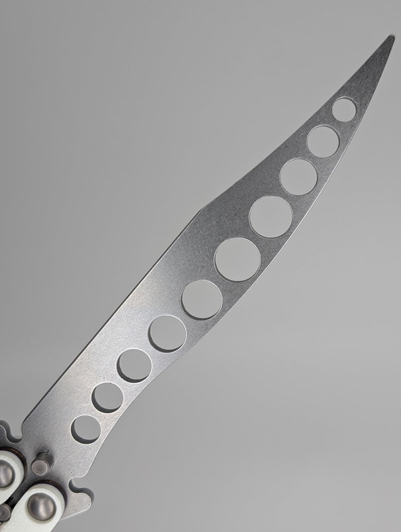 HOM Design Prodigy White G10 / Purple Ti / Blue Ti Spacer Balisong Trainer Mod. C