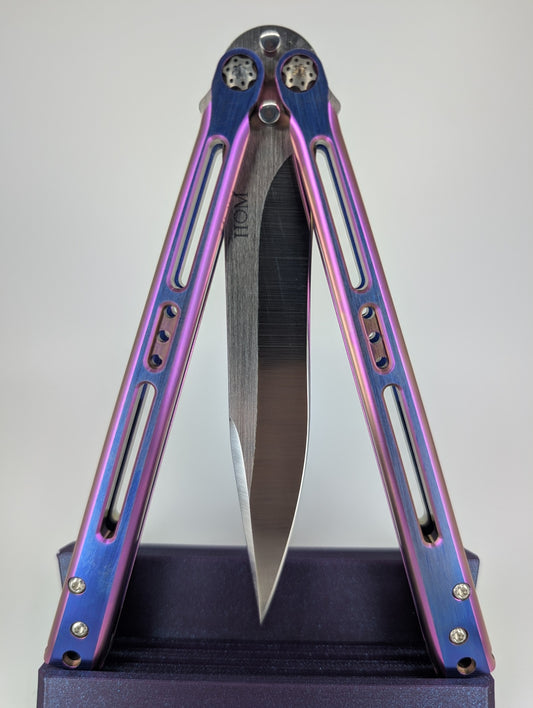 HOM Design 2022 Tempest Blurple Titanium w/ CF Spacer S35VN Live Blade Balisong