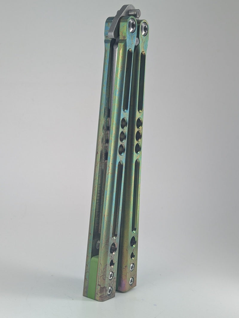*Consignment* HOM Prodigy Stonewash Green Toxic Ano G10 Spacer Balisong Trainer
