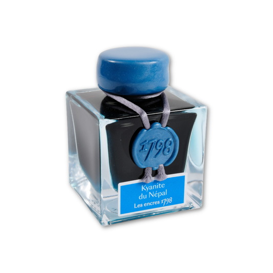 Herbin 1798 Ink with Silver Shimmer 50ml Ink bottle with blue cap and label on a white background