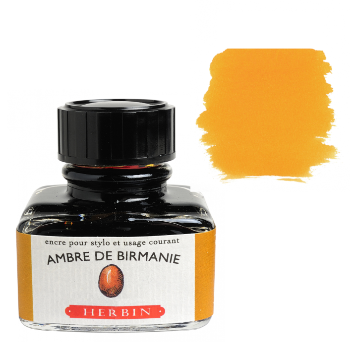 Herbin ink bottle with 'Ambre de Birmanie' color swatch on a white background