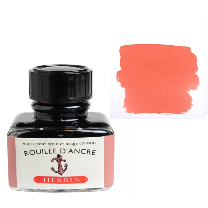 Herbin ink bottle with a swatch of orange color on a white background
