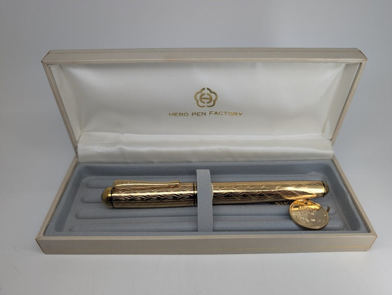 *Consignment* Hero Doctor 900 22k Gold Plated Fountain Pen 14k Broad Nib