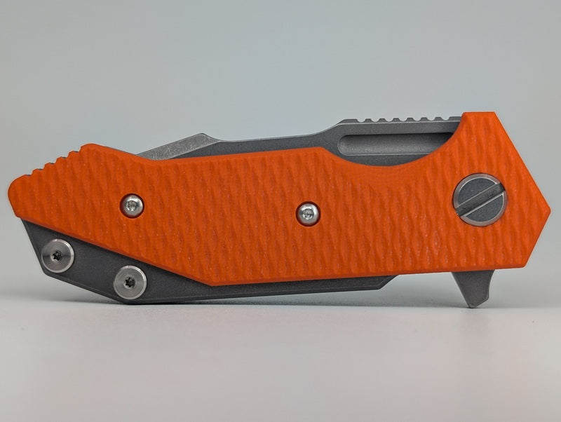 *Consignment* Hinderer Halftrack Magnacut Harpoon Spanto Tri-Way Orange G-10 Framelock Folding Knife