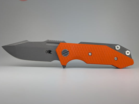 *Consignment* Hinderer Halftrack Magnacut Harpoon Spanto Tri-Way Orange G-10 Framelock Folding Knife