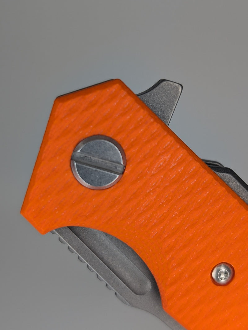 *Consignment* Hinderer Halftrack Magnacut Harpoon Spanto Tri-Way Orange G-10 Framelock Folding Knife