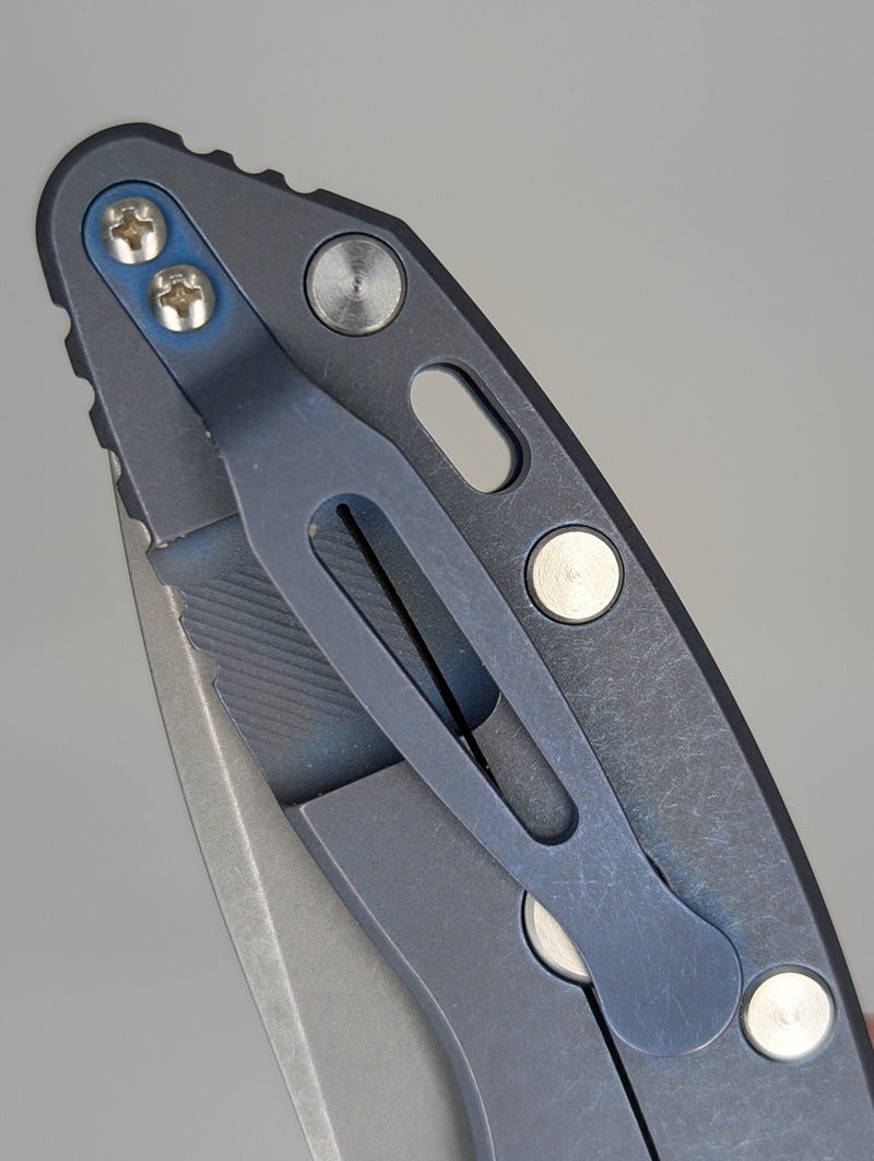 *Consignment* Hinderer XM-18 3.5" Blue G-10 / Battle Distressed Framelock Folding Knife