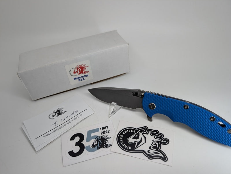 *Consignment* Hinderer XM-18 3.5" Blue G-10 / Battle Distressed Framelock Folding Knife