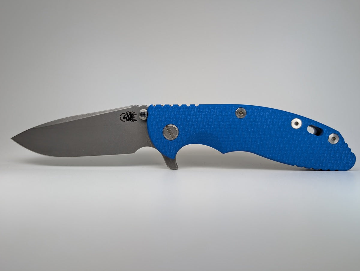 *Consignment* Hinderer XM-18 3.5" Blue G-10 / Battle Distressed Framelock Folding Knife